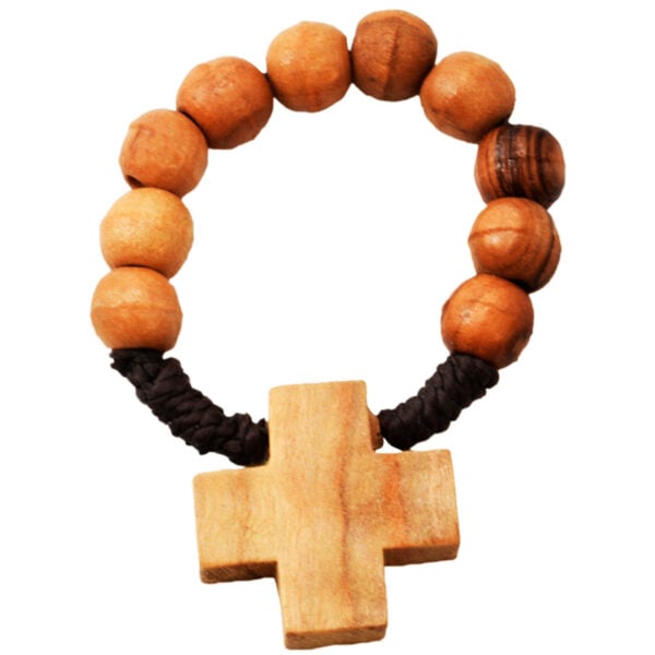 Olive Wood Rosary Ring with Jerusalem Cross from the Holy Land