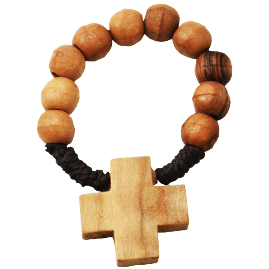 Olive Wood Rosary Ring with Jerusalem Cross from the Holy Land