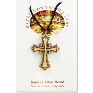 Olive Wood 'Roman Catholic Cross' Necklace - Made in the Holy Land (certificate)