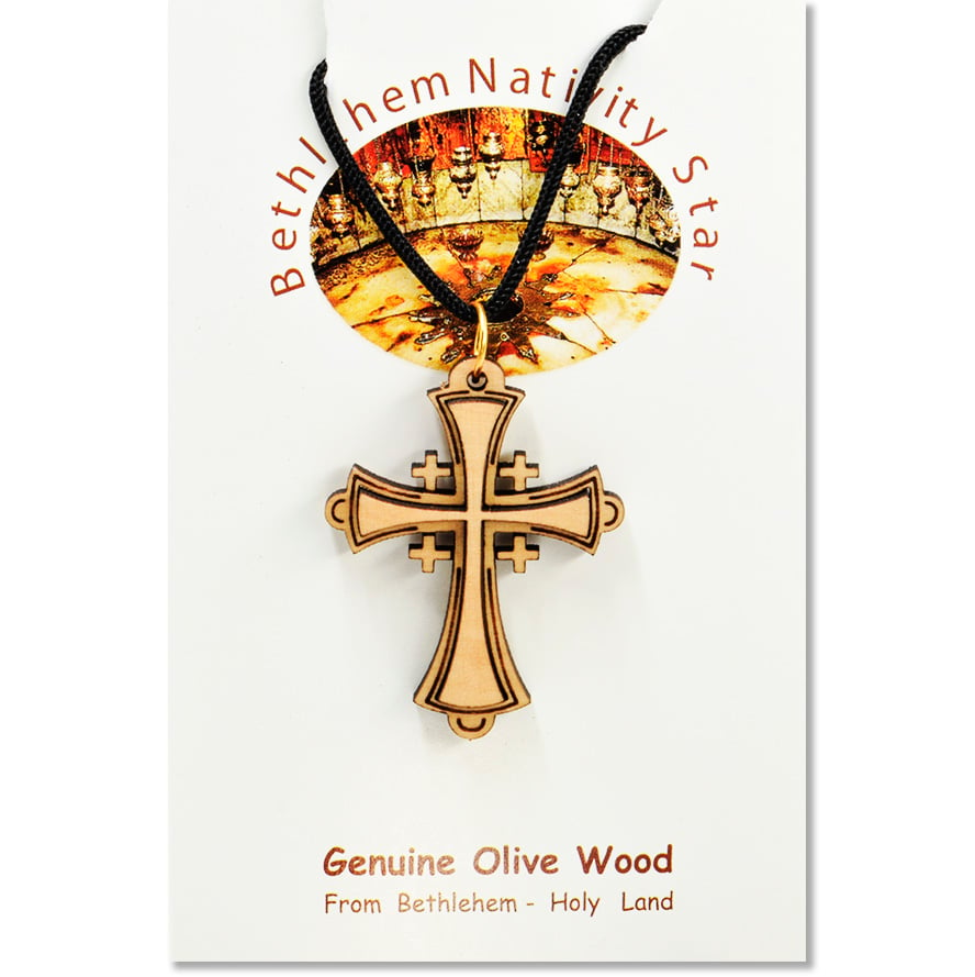 Olive Wood ‘Roman Catholic Cross’ Necklace – Made in the Holy Land (certificate)