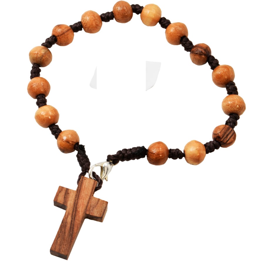 Olive Wood Rosary Bracelet with Cross - Made in the Holy Land