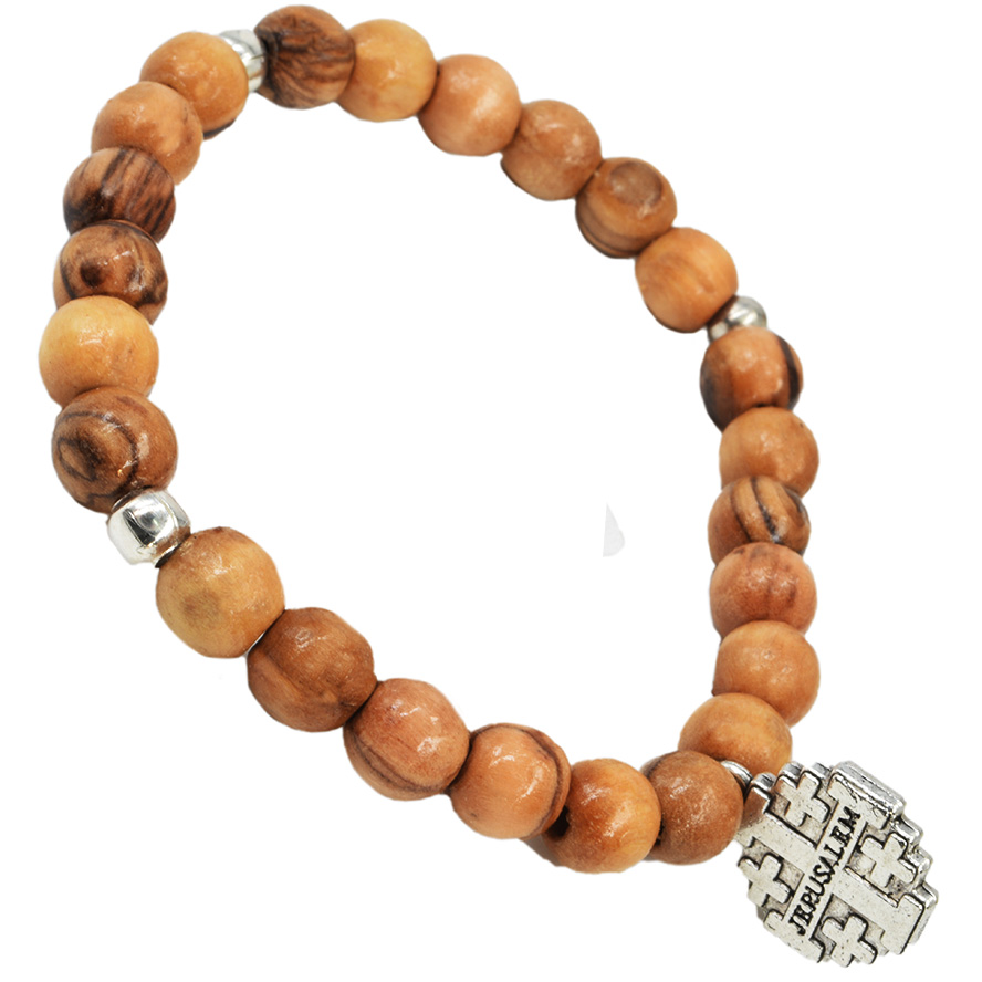 Olive Wood Rosary Bracelet – Jerusalem Cross