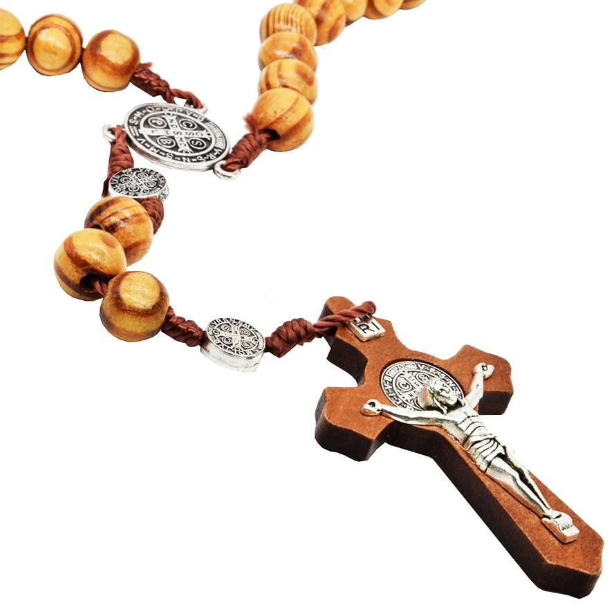 Olive Wood St. Benedict Catholic Rosary – Rosaries from Jerusalem – Detail