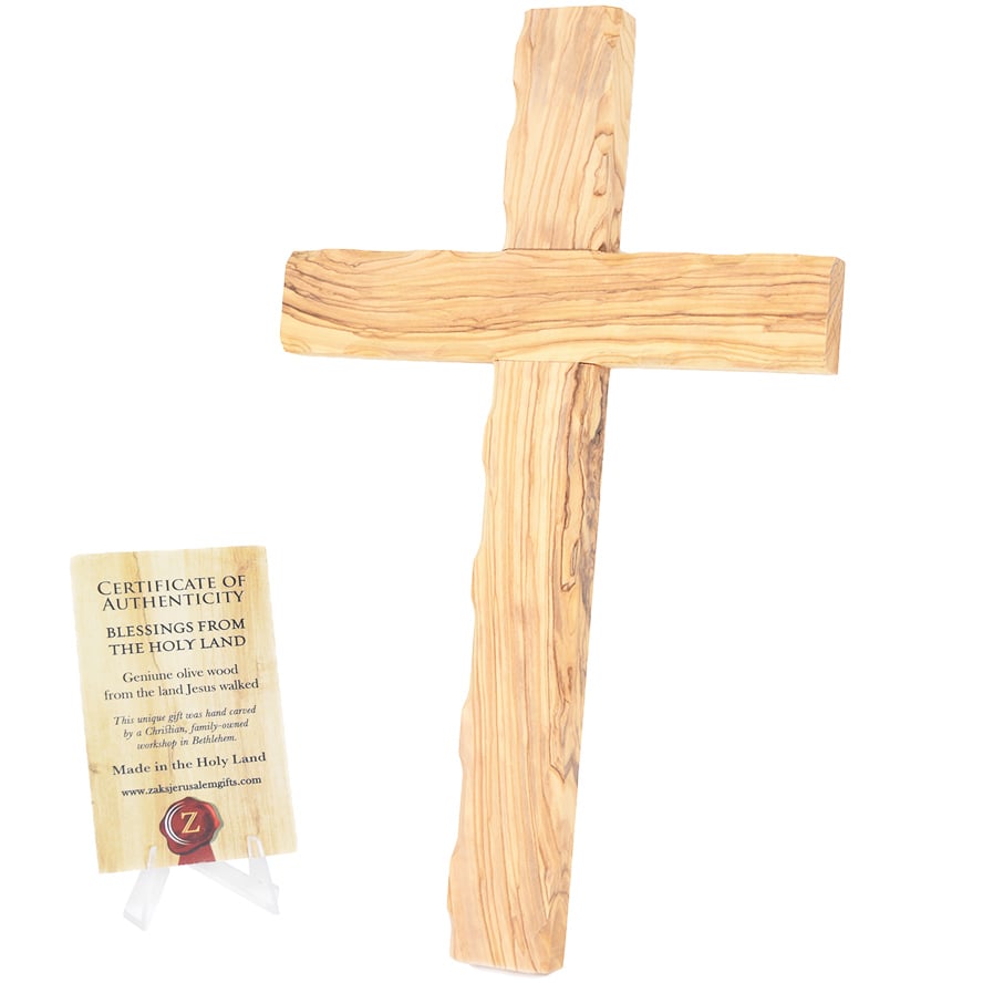 "The Old Rugged Cross" Carved from Aged Olive Wood in Israel - 14"