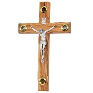 Olive Wood Cross Crucifix - 3 Incense & Soil Wall Hanging - 10" inch (standing)