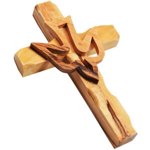 Olive Wood 'Rugged Cross' With Holy Spirit Dove from Bethlehem - 5"
