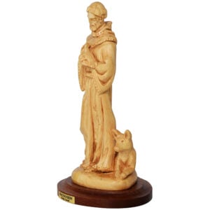 'Saint Francis of Assisi' Olive Wood Carving - Made in the Holy Land (side view)