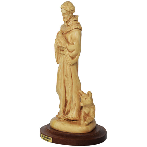 'Saint Francis of Assisi' Olive Wood Carving - Made in the Holy Land (side view)