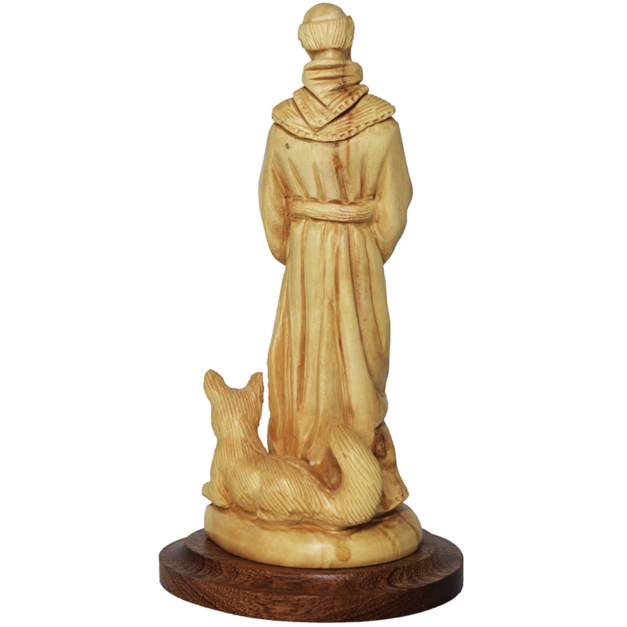 ‘Saint Francis of Assisi’ Olive Wood Carving – Made in the Holy Land (rear view)