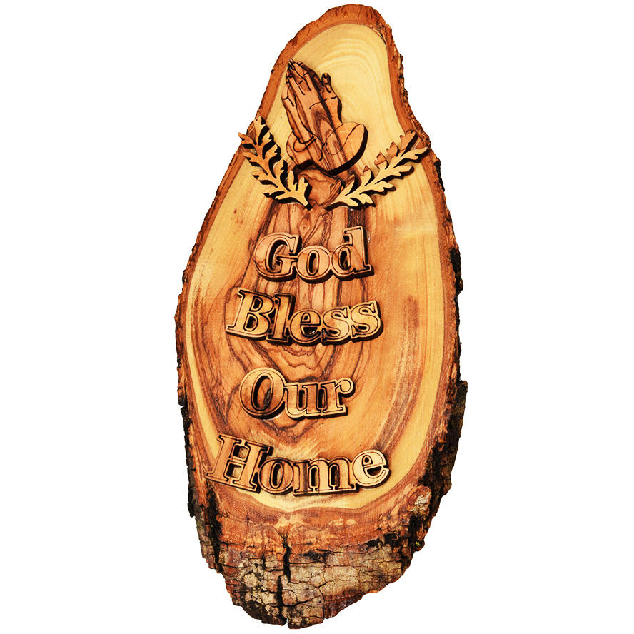 God Bless Our Home' Olive Wood Plaque with Praying Hands