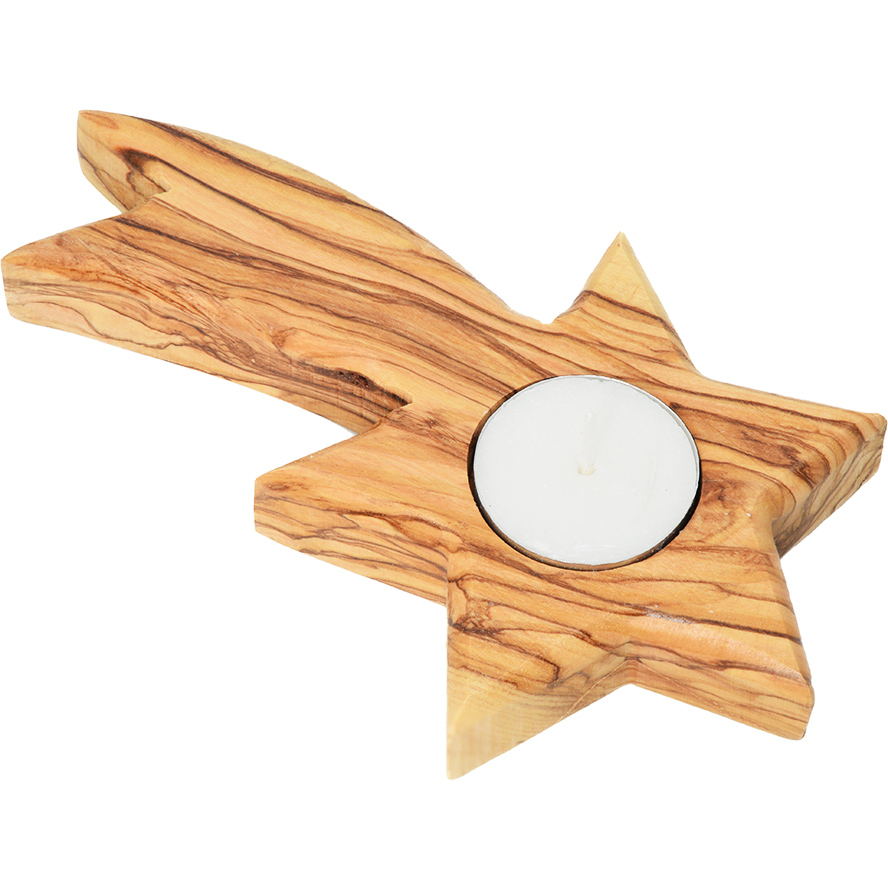 Olive Wood ‘Star of Bethlehem’ Candle Holder from Jerusalem (top view)