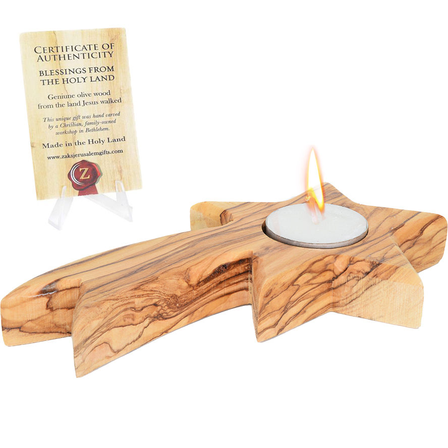 Olive Wood ‘Star of Bethlehem’ Candle Holder from Jerusalem