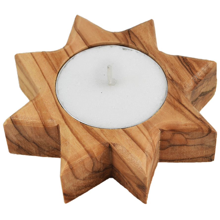 Olive Wood Star Candle Holder from Jerusalem
