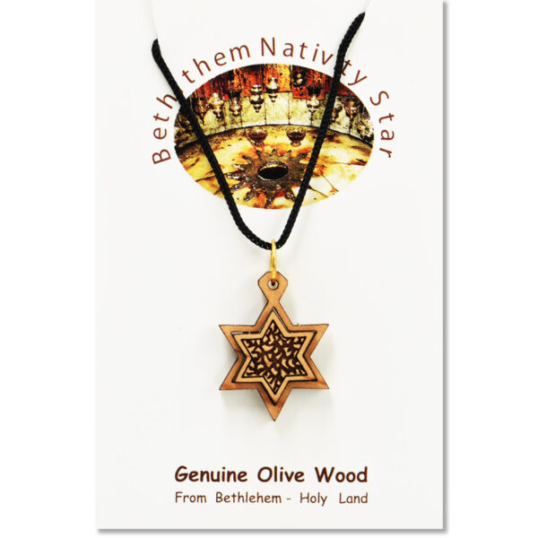 Olive Wood 'Star of David' 3D Necklace - Made in Bethlehem (certificate)