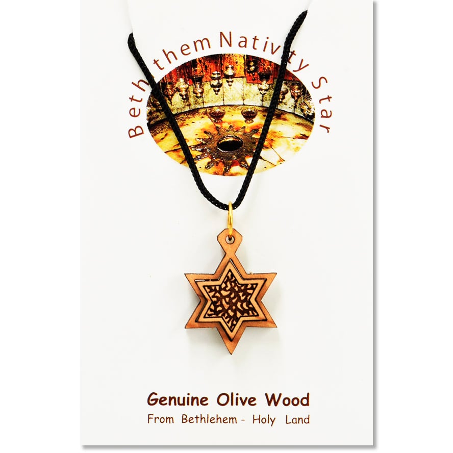 Olive Wood ‘Star of David’ 3D Necklace – Made in Bethlehem (certificate)