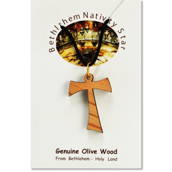 Olive Wood 'Tau Cross' Necklace - Made in the Holy Land