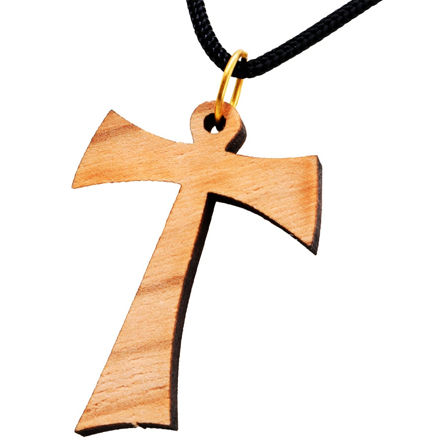 Olive Wood 'Tau Cross' Necklace - Made in the Holy Land