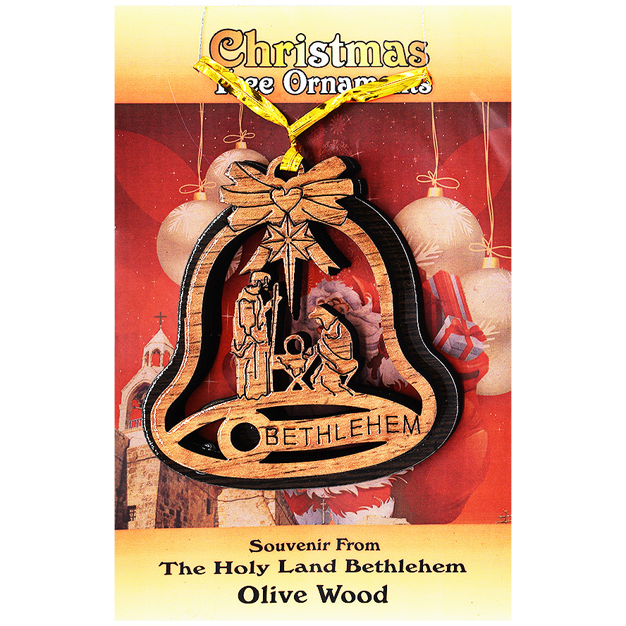 Christmas Tree ‘Nativity Bell’ Olive Wood Decorations