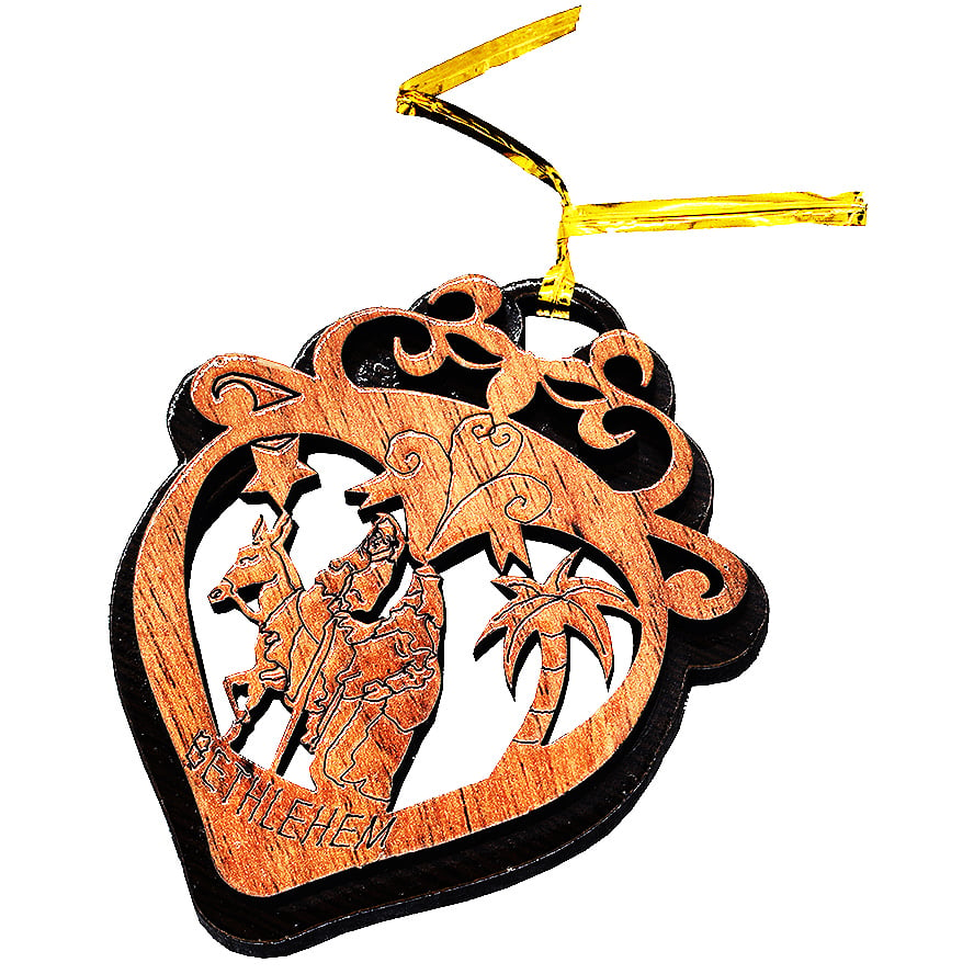 Christmas Tree 'Flight to Egypt in a Heart' Olive Wood Decorations