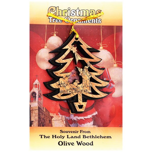 Christmas Tree Shaped 'Shepherd Bible Scene' Olive Wood Decorations