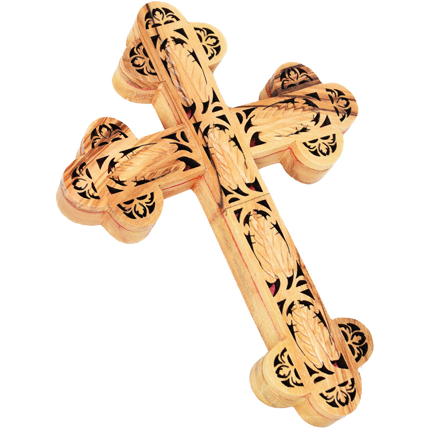 Carved Olive Wood Wall Cross “The True Vine” Made in Bethlehem