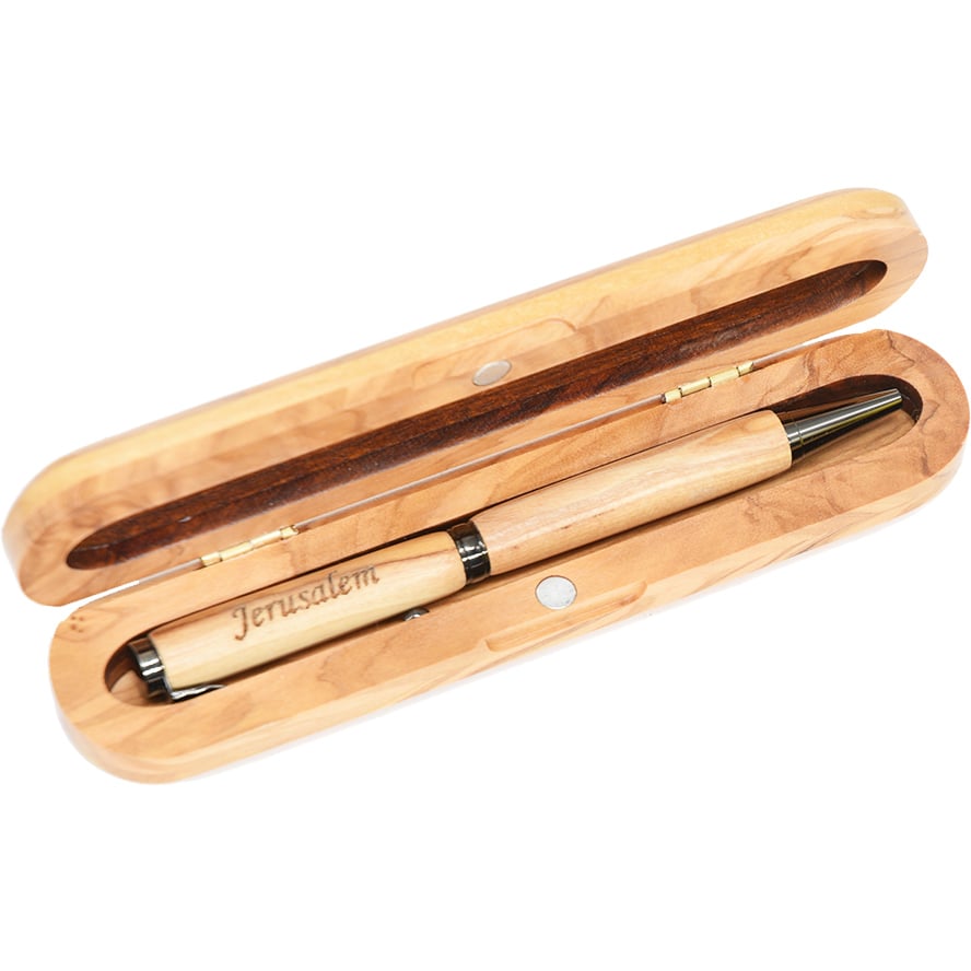 Olive Wood Pen from Bethlehem in Display Box - The Jerusalem Gift Shop