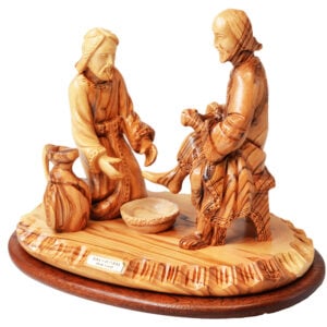 'Jesus Washing the Feet of Peter' Olive Wood Ornament - 8.5"