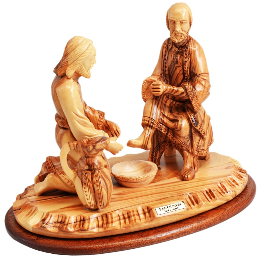 Jesus Washing the Feet of Peter' Olive Wood Ornament - 8.5