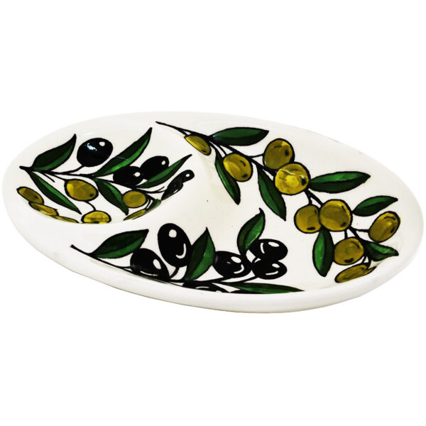Armenian Ceramic 'Olives' Double Snack Dip Dish from Jerusalem