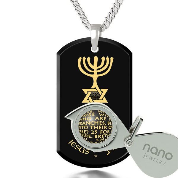 Messianic Nano Engraved 'One New Man' Onyx and 925 Silver Necklace (with magnifying glass)