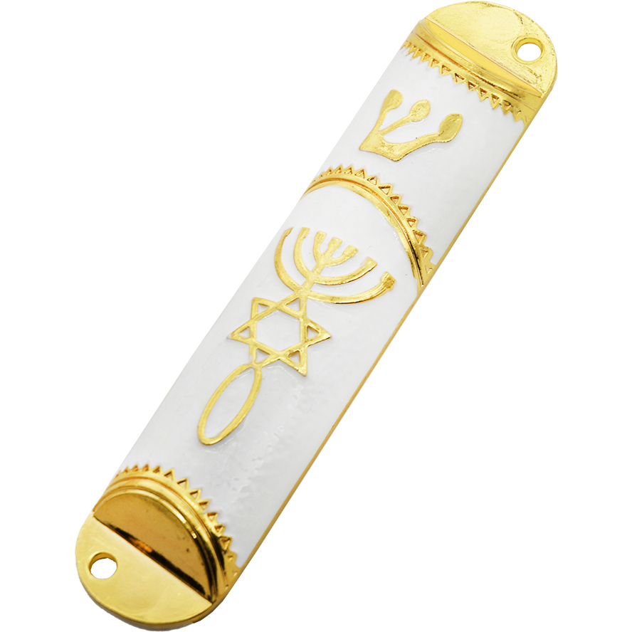 Messianic ‘One New Man’ Mezuzah with Printed Parchment – White 4″ (angle view)