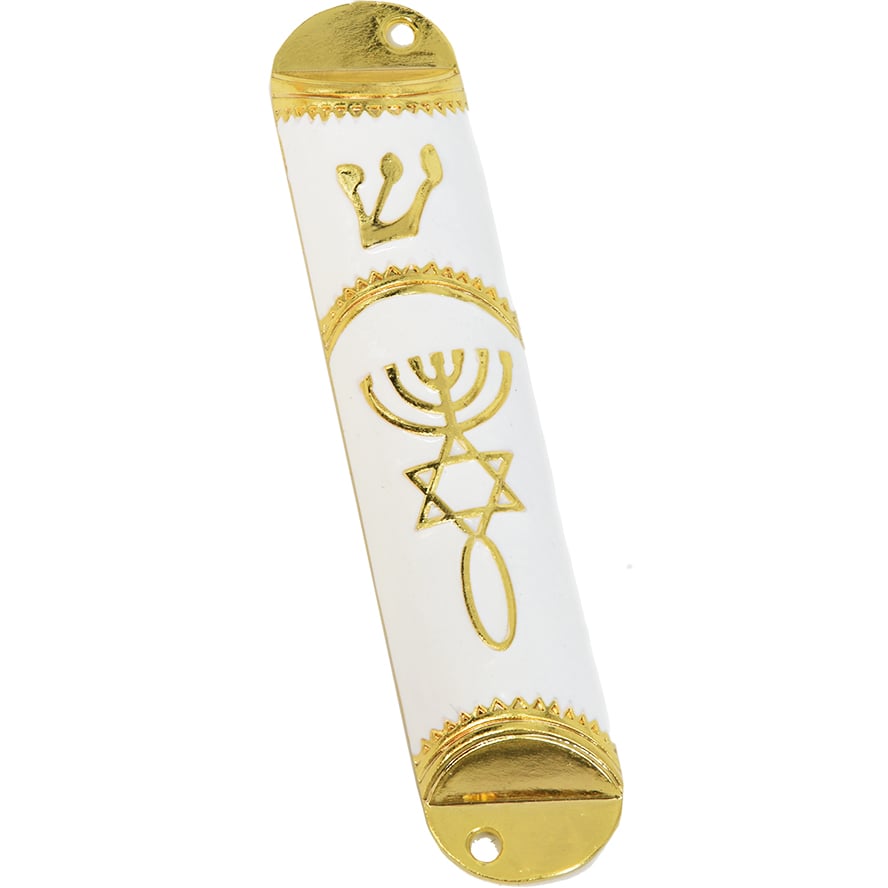 Messianic 'One New Man' Mezuzah with Printed Parchment - White 4"