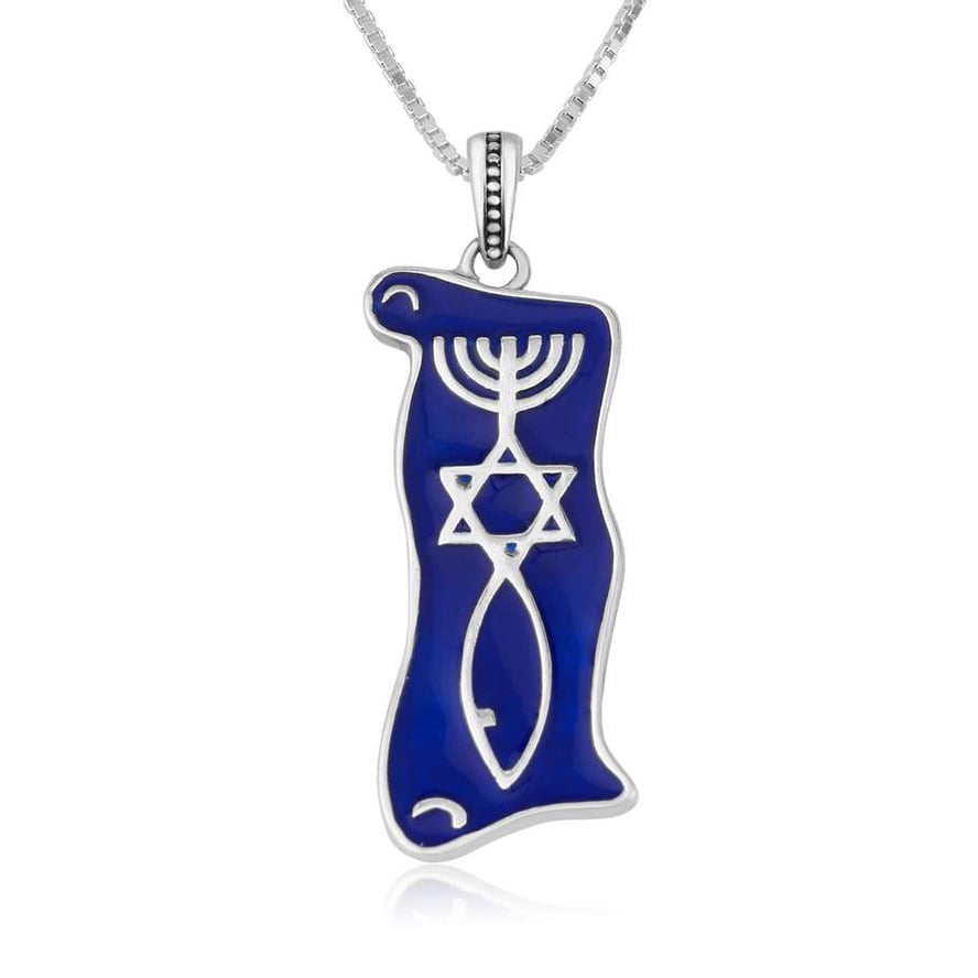 Messianic 'One New Man' Pendant in Sterling Silver with Blue Enamel