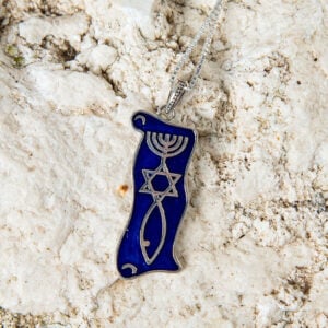 Messianic 'One New Man' Pendant in Sterling Silver with Blue Enamel (on natural rock)