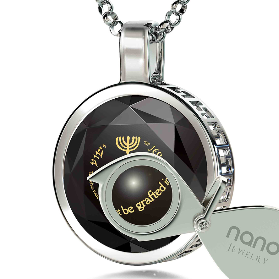 ‘One New Man’ 24k Inscribed Zirconia – 925 Silver Messianic Necklace (with magnifying glass)