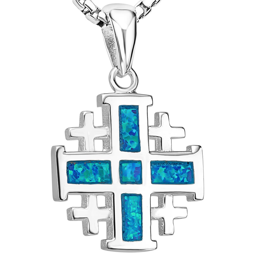 The 'Jerusalem Cross' Sterling Silver Gospel Necklace with Opal