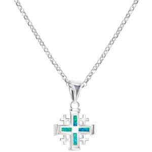 The 4 Gospels 'Jerusalem Cross' Sterling Silver and Opal Pendant (with chain)