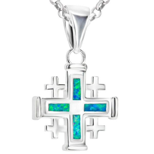 The 4 Gospels 'Jerusalem Cross' Sterling Silver and Opal Pendant