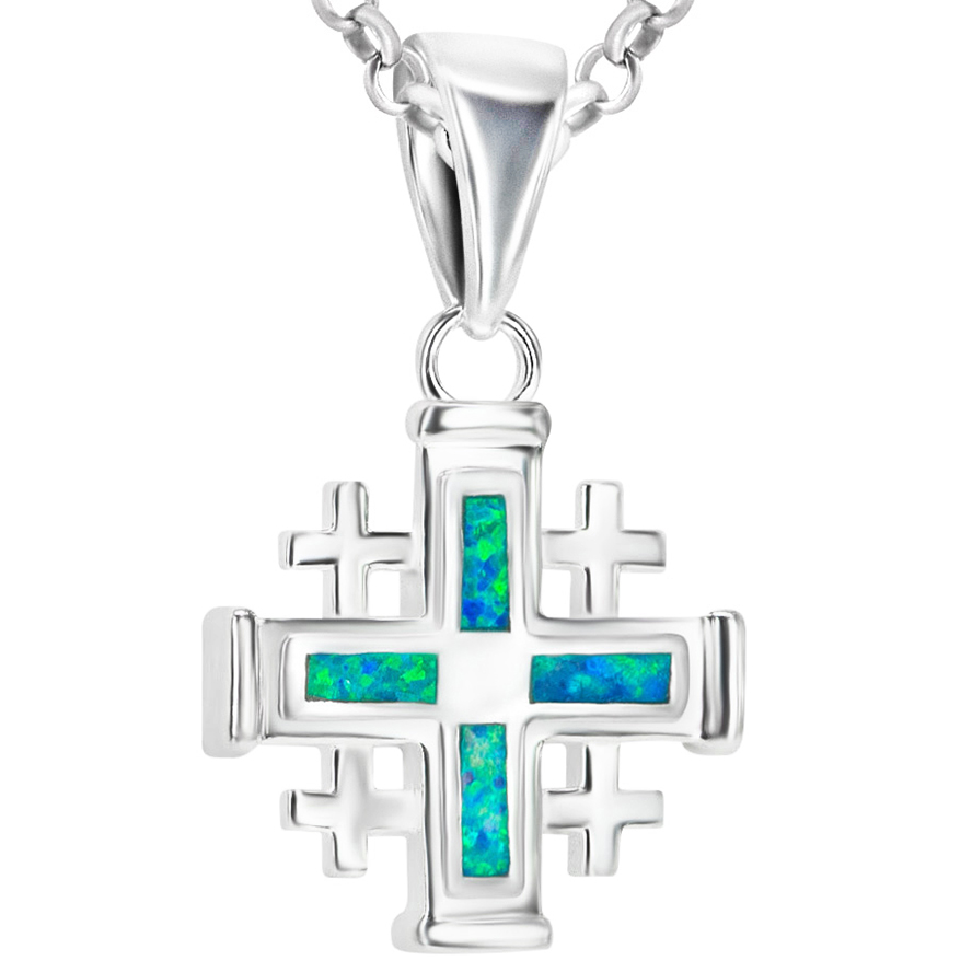 The 4 Gospels 'Jerusalem Cross' Sterling Silver and Opal Pendant