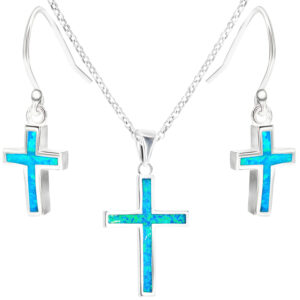 ✞ Classic Opal in Sterling Silver Cross Jewelry Set - Size Options