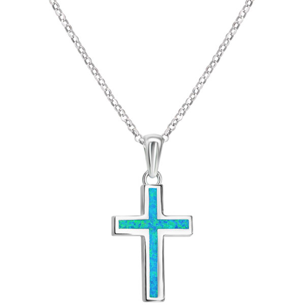 ✞ Classic Opal in Sterling Silver Cross Necklace - Small size with chain