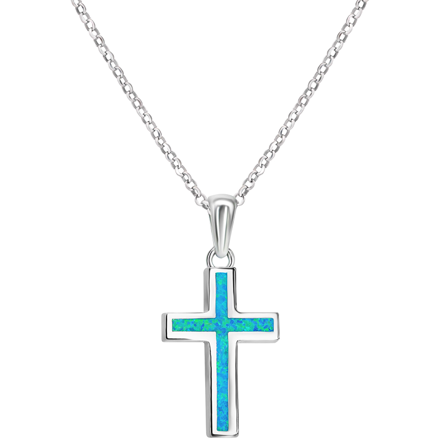 ✞ Classic Opal in Sterling Silver Cross Necklace – Small size with chain
