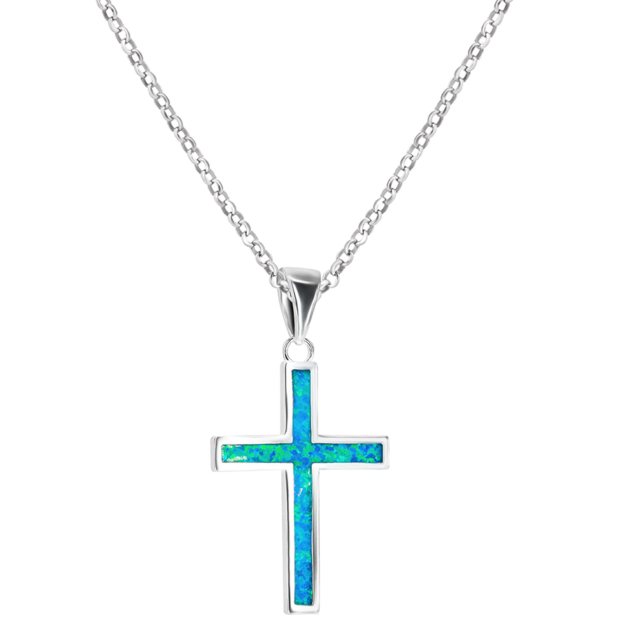 ✞ Classic Opal in Sterling Silver Cross Necklace – Large size with chain