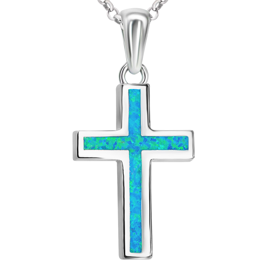 ✞ Classic Opal in Sterling Silver Cross Necklace – small size