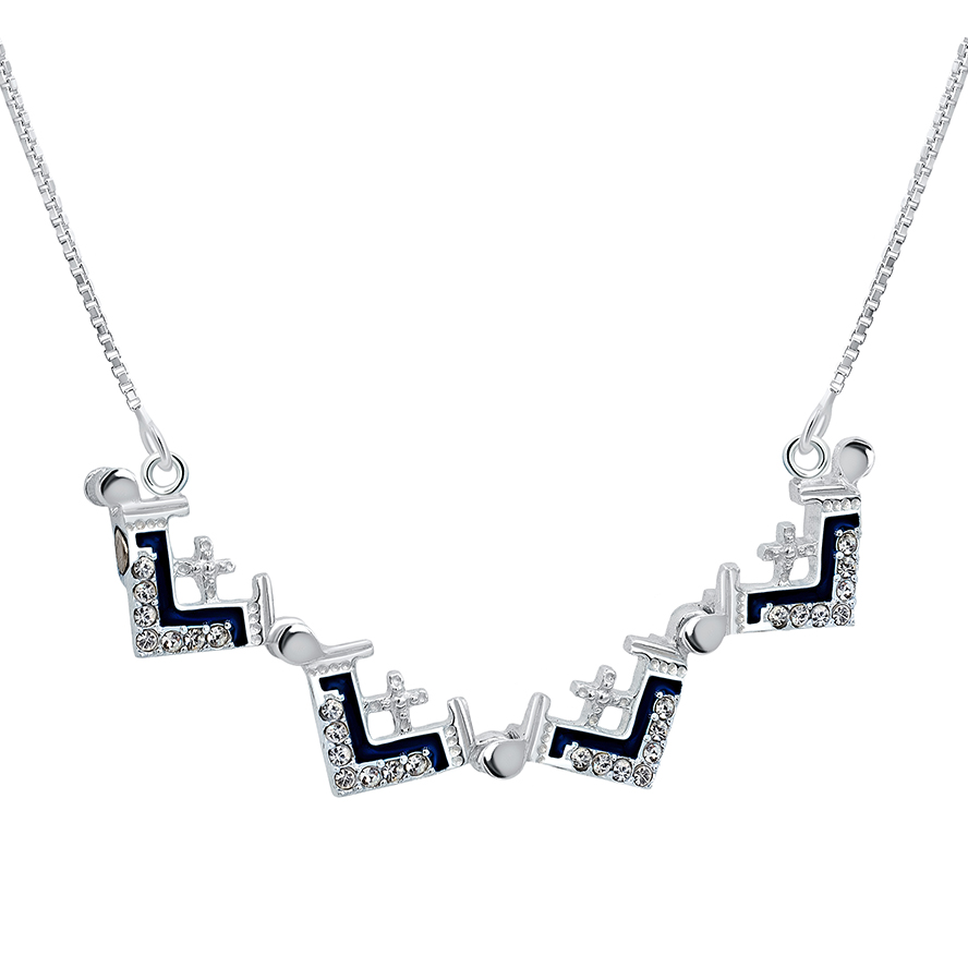 ‘Jerusalem Cross’ Opening Necklace – Zircon in 925 Silver – Blue (open)