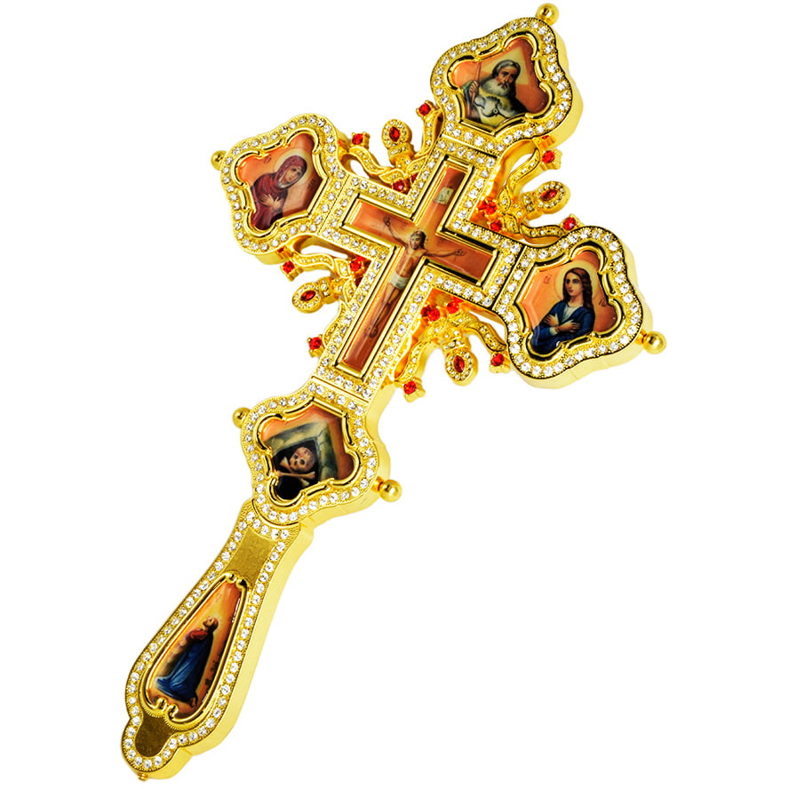Orthodox ‘Blessing Cross’ Jeweled and Gold Plated with Crucifix