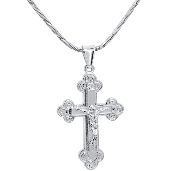 Sterling Silver Crucifix Pendant - Made in the Holy Land - 1.2" inch (with chain)