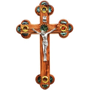 Olive Wood Crucifix - Mother of Pearl - 3 Incense & Holy Soil - 11"