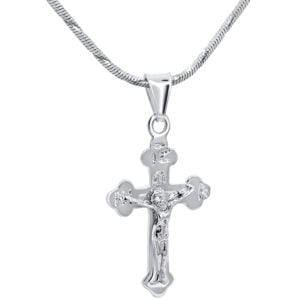 Classic Orthodox Silver Crucifix Pendant from Jerusalem - 1" inch (with chain)