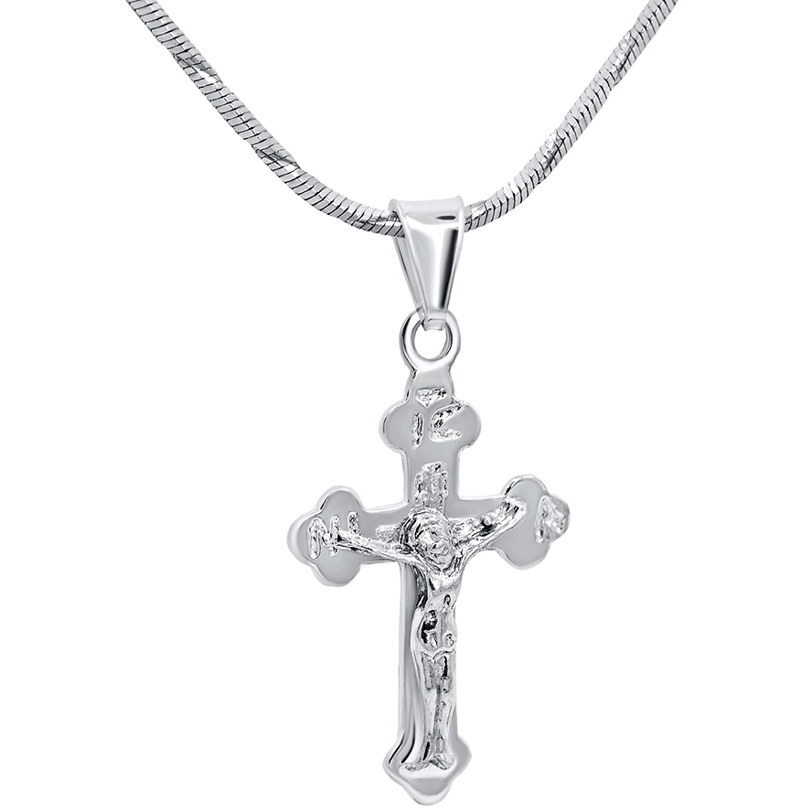 Classic Orthodox Silver Crucifix Pendant from Jerusalem – 1″ inch (with chain)